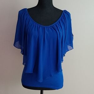 Venus - Blue Flowing Ruffle Blouse